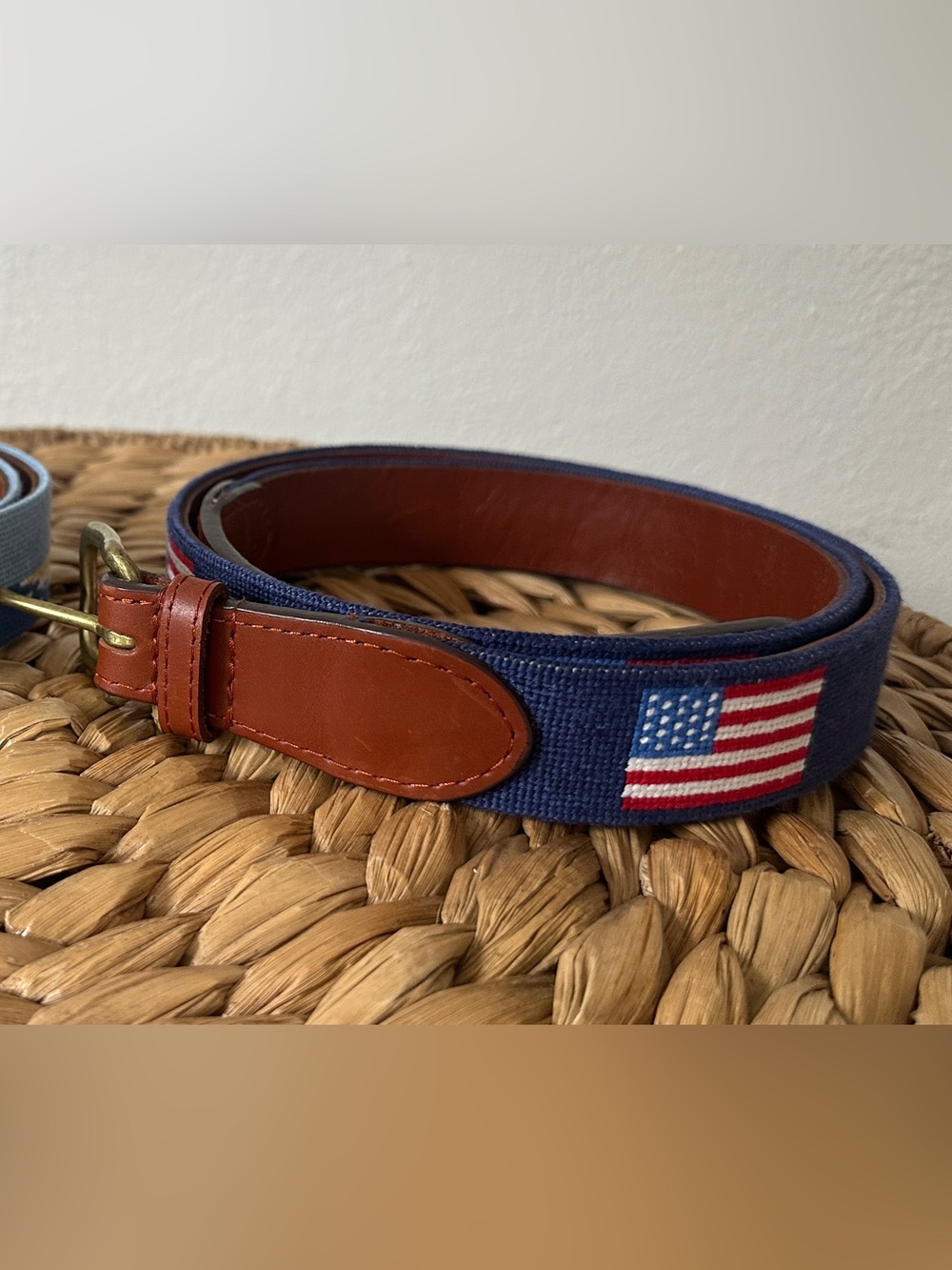 Smathers & Branson American Flag Needlepoint Belt Size 40 Navy USA Flag